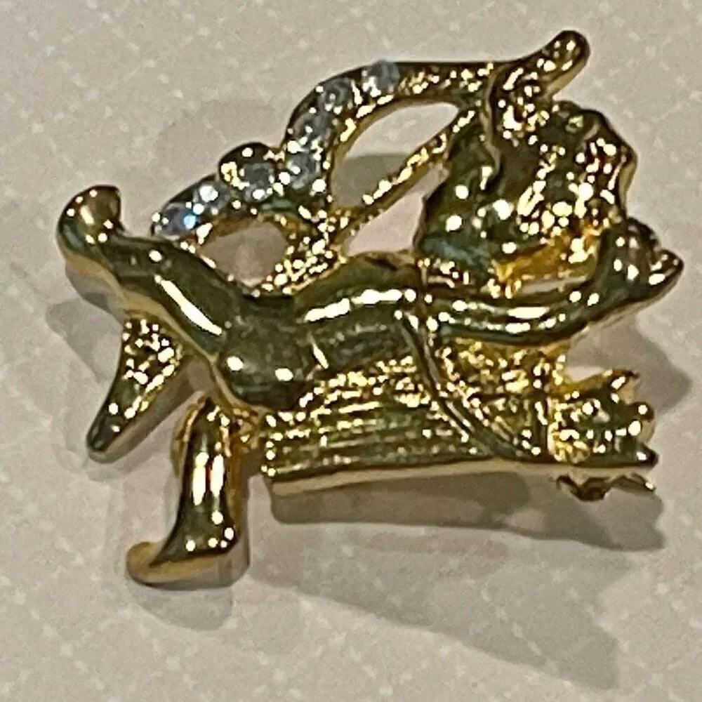 Vintage Gold Cherub Angel Brooch Womens Casual Crystal Rhinestone Fashion Pin
